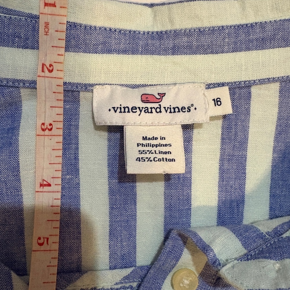 Vineyard Vines Blue and White High Low Linen/Cotton Pullover - Picture 6 of 7